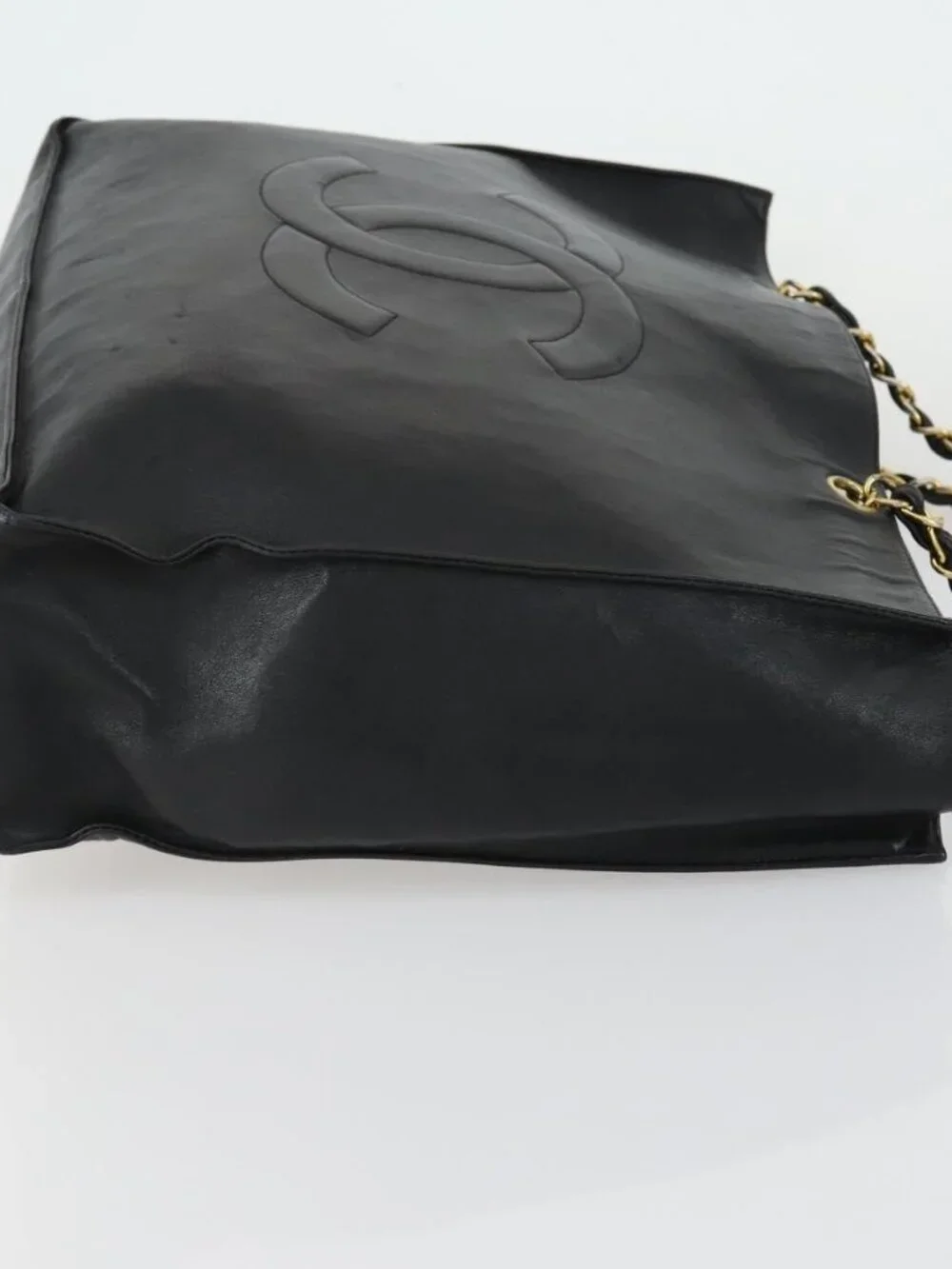 CHANEL COCO Mark Chain Shoulder Bag Lamb Skin Black Gold CC Auth 153038
